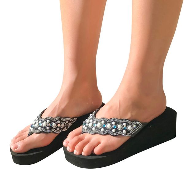 summer slippers fashion rhinestones wedges flip flops women's casual beach shoes, Black
summer slippers fashion rhinestones wedges flip flops women's casual beach shoes, Black