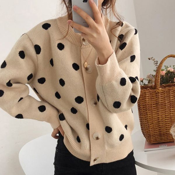 fall korean version wave point sweater woman stylish button long sleeve cardigan ladies elegant slim o-neck black sweater women, White
fall korean version wave point sweater woman stylish button long sleeve cardigan ladies elegant slim o-neck black sweater women, White