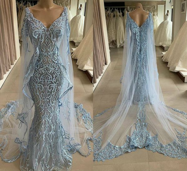 light sky blue mermaid party dresses with wrap v-neck sleeveless applique lace evening dress sweep train custom made formal women gown, Black;red
light sky blue mermaid party dresses with wrap v-neck sleeveless applique lace evening dress sweep train custom made formal women gown, Black;red