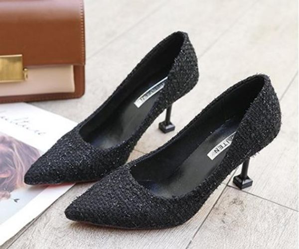 2018 lattice women's shoes in spring and autumn with new style pointed end high-heeled fine heel suede blue patchwork, Black
2018 lattice women's shoes in spring and autumn with new style pointed end high-heeled fine heel suede blue patchwork, Black