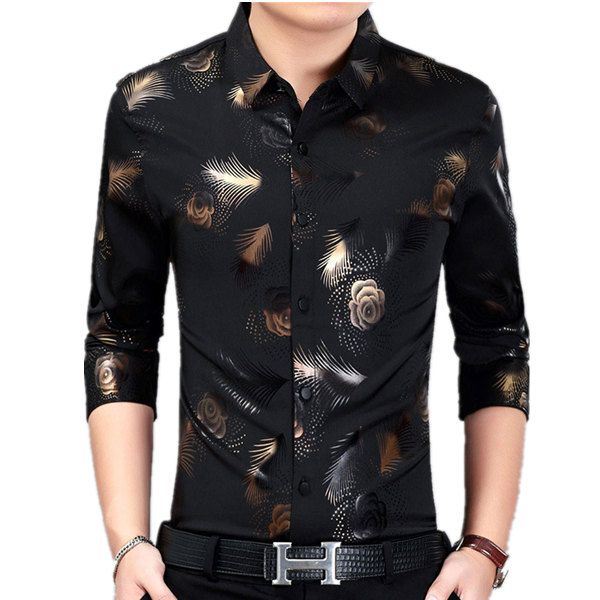 men's casual shirts floral print shirtn fashion long sleeve lapel autumn winter man slim fit men, White;black
men's casual shirts floral print shirtn fashion long sleeve lapel autumn winter man slim fit men, White;black