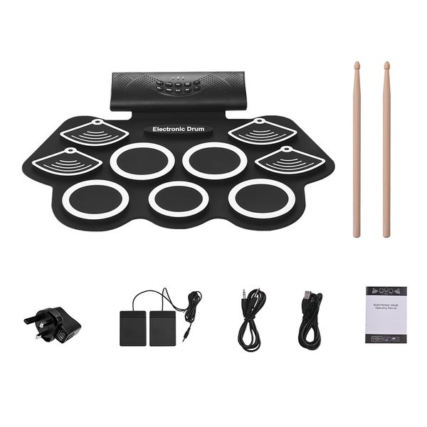 портативный электронный drum kit ручной ролл drum set 9 кремниевые колодки встроенный стерео спикер литиевая батарея с педалью ножка для ног
портативный электронный drum kit ручной ролл drum set 9 кремниевые колодки встроенный стерео спикер литиевая батарея с педалью ножка для ног