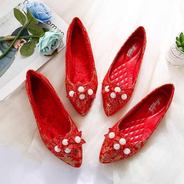 red pointy toe wedding shoes pearl ball flower gold line embroider moccasins single/plush flat plus size 43 pregnant women shoes
red pointy toe wedding shoes pearl ball flower gold line embroider moccasins single/plush flat plus size 43 pregnant women shoes