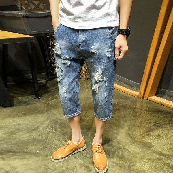 summer thin men vintage embroidery hole ripped denim shorts fashion straight calf length casual loose fit male shorts streetwear, Blue
summer thin men vintage embroidery hole ripped denim shorts fashion straight calf length casual loose fit male shorts streetwear, Blue