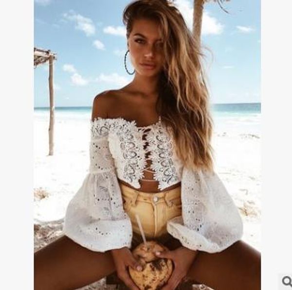 women lace slash neck backless shirt off the shoulder t-shirt solid long flare sleeve ruffle crop chiffon blusas, White
women lace slash neck backless shirt off the shoulder t-shirt solid long flare sleeve ruffle crop chiffon blusas, White