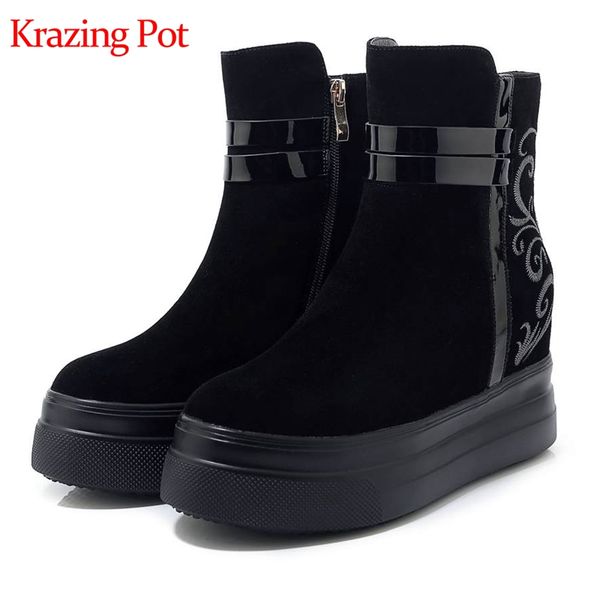 krazing pot cow suede round toe thick bottom wedges high heel zipper embroidery leisure motorcycle easy to walk ankle boots l89, Black
krazing pot cow suede round toe thick bottom wedges high heel zipper embroidery leisure motorcycle easy to walk ankle boots l89, Black
