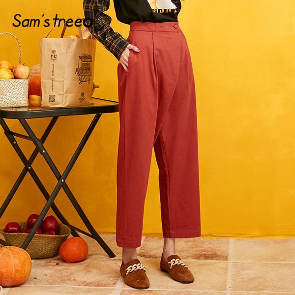 samstree red solid straight single button women pants 2020 autumn black irregular waist pocket casual office ladies trousers, Black;white
samstree red solid straight single button women pants 2020 autumn black irregular waist pocket casual office ladies trousers, Black;white
