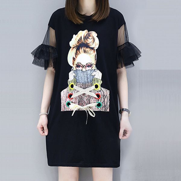 xl-5xl large size t shirts printed beauty women summer gauze mesh flare sleeve long bandages tee female oversize t shirts, White
xl-5xl large size t shirts printed beauty women summer gauze mesh flare sleeve long bandages tee female oversize t shirts, White