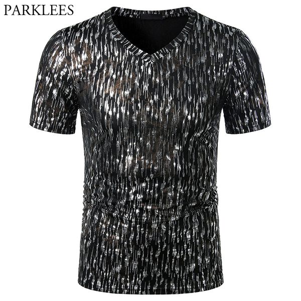 men's glitter line bronzing t shirts 2020 summer short sleeve v neck t shirt men hip hop party prom stage clothing for men 2xl, White;black
men's glitter line bronzing t shirts 2020 summer short sleeve v neck t shirt men hip hop party prom stage clothing for men 2xl, White;black