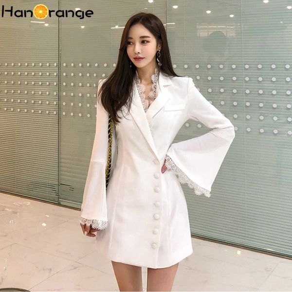 office ladies single breasted blazer dress 2019 autumn fashion lace edge dress medium length elegant, Black;gray
office ladies single breasted blazer dress 2019 autumn fashion lace edge dress medium length elegant, Black;gray