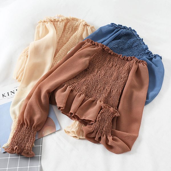 new women summer slash neck lantern sleeve basic shirt casual short elastic slim high waist pullover chiffon ruffles blouse, White
new women summer slash neck lantern sleeve basic shirt casual short elastic slim high waist pullover chiffon ruffles blouse, White