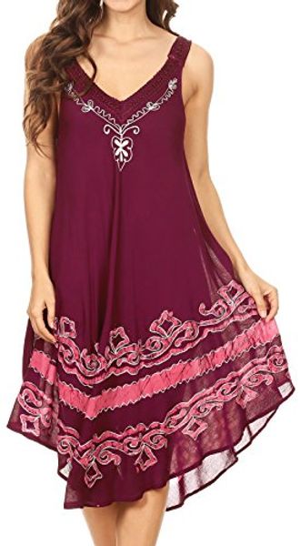 sakkas gasha sleeveless mid length caftan dress with embroidery details and v neck, Black;gray 
sakkas gasha sleeveless mid length caftan dress with embroidery details and v neck, Black;gray