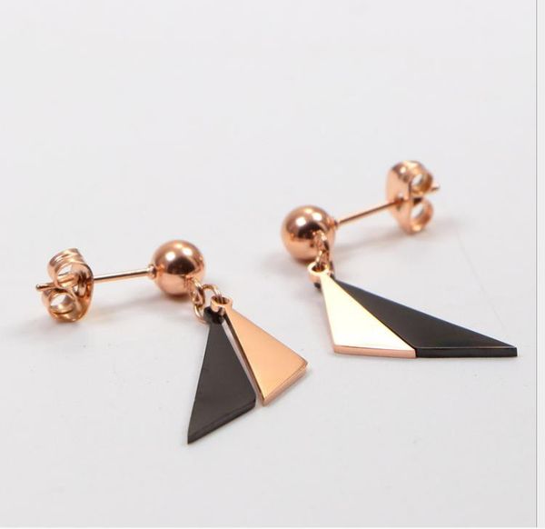 korean simple triangle tag earrings titanium steel plated rose gold earrings black, Golden;silver
korean simple triangle tag earrings titanium steel plated rose gold earrings black, Golden;silver
