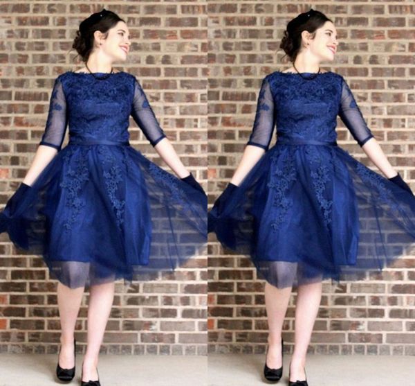 fashion navy blue party bridesmaid dresses plus size knee length applique half illusion sleeves tulle graduation homecoming dress, Black
fashion navy blue party bridesmaid dresses plus size knee length applique half illusion sleeves tulle graduation homecoming dress, Black