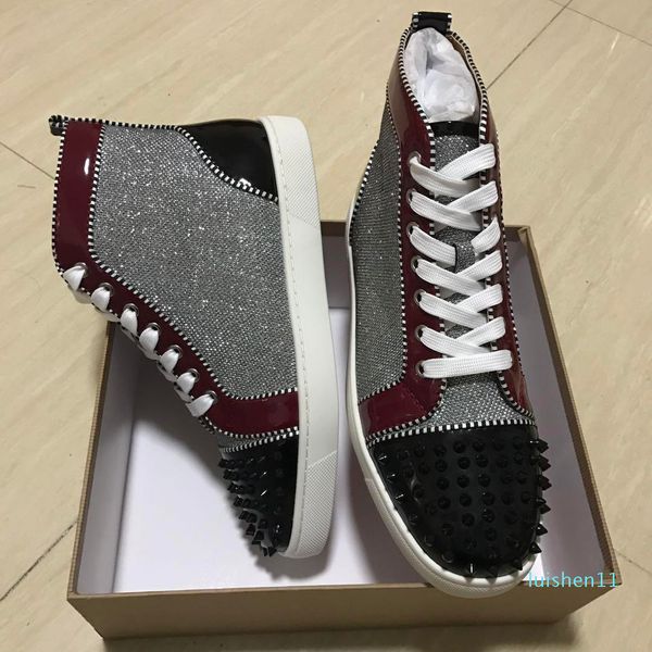 2019 new grey split shoes designer casual shoes luxury wholesale fashion sneakers fashionable wire spikes flat high red bottom shoes l11, Black
2019 new grey split shoes designer casual shoes luxury wholesale fashion sneakers fashionable wire spikes flat high red bottom shoes l11, Black
