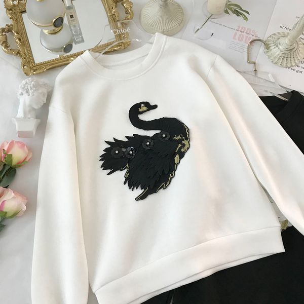 women's hoodies & sweatshirts 2021 spring swan cartoon embroidered shirt round collar loose student girls casual, Black
women's hoodies & sweatshirts 2021 spring swan cartoon embroidered shirt round collar loose student girls casual, Black