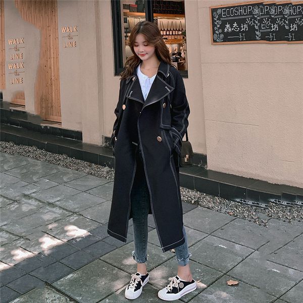 2020 new korean loose windbreaker women's spring autumn fashion retro long trench coats female belt black overcoats g265, Tan;black
2020 new korean loose windbreaker women's spring autumn fashion retro long trench coats female belt black overcoats g265, Tan;black