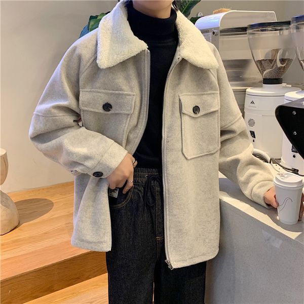 winter woolen coat men's fashion solid color casual fur collar woolen jacket man streetwear loose british style overcoat, Black
winter woolen coat men's fashion solid color casual fur collar woolen jacket man streetwear loose british style overcoat, Black