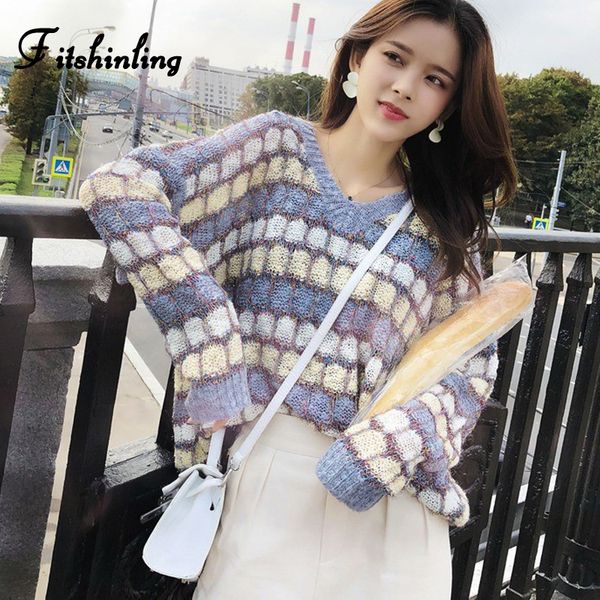 fitshinling korean plaid women sweaters pullovers autumn slim v neck pull femme long sleeve knitted jumper female sweater, White;black
fitshinling korean plaid women sweaters pullovers autumn slim v neck pull femme long sleeve knitted jumper female sweater, White;black