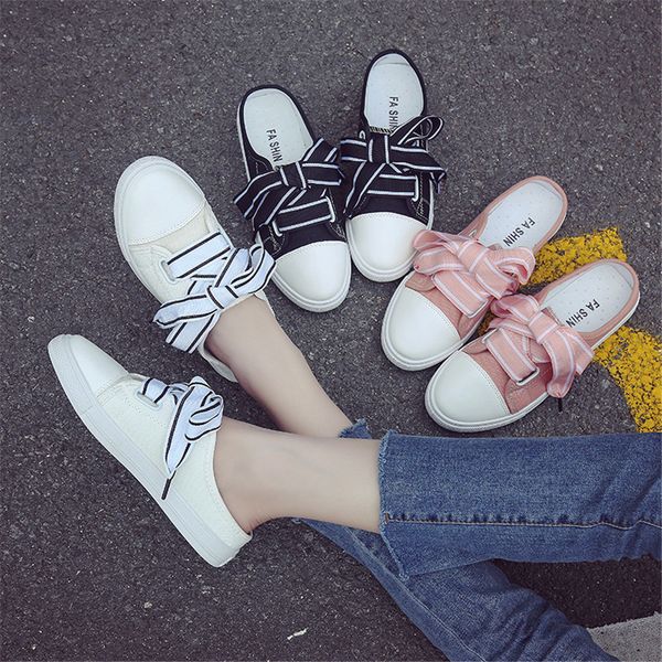 women's shoes 2019 new half slippers black lace-up round toe canvas shoes without heel korean white ladies pedals slip-on
women's shoes 2019 new half slippers black lace-up round toe canvas shoes without heel korean white ladies pedals slip-on