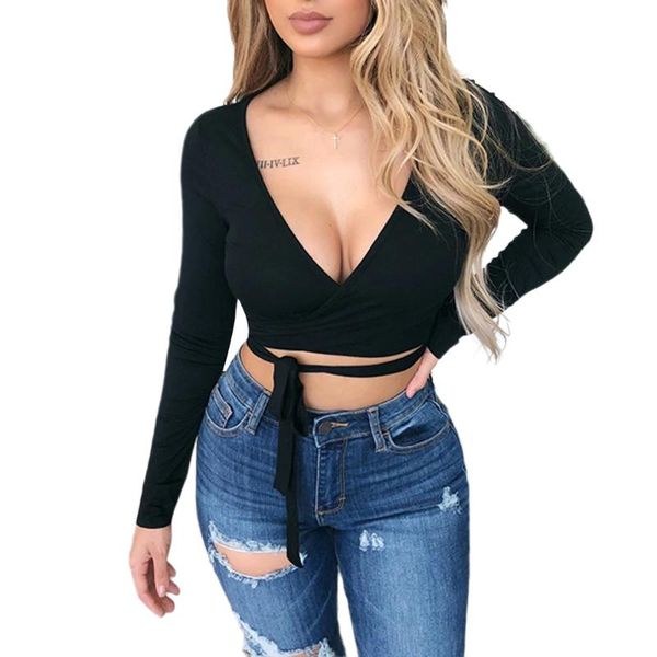 wrap women long sleeve deep v neck solid color lace up slim fit casual fashion crop tee short t shirts, White
wrap women long sleeve deep v neck solid color lace up slim fit casual fashion crop tee short t shirts, White