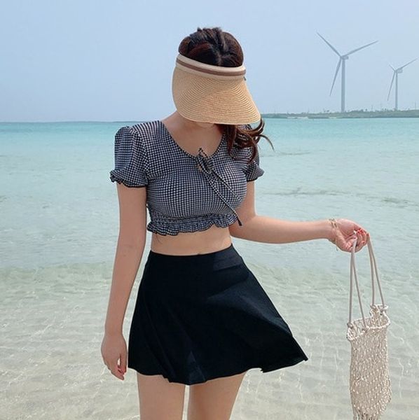 swimming women's split skirt style student belly-covering swim swimsuit small chest bikini spring swimming suit, Black
swimming women's split skirt style student belly-covering swim swimsuit small chest bikini spring swimming suit, Black
