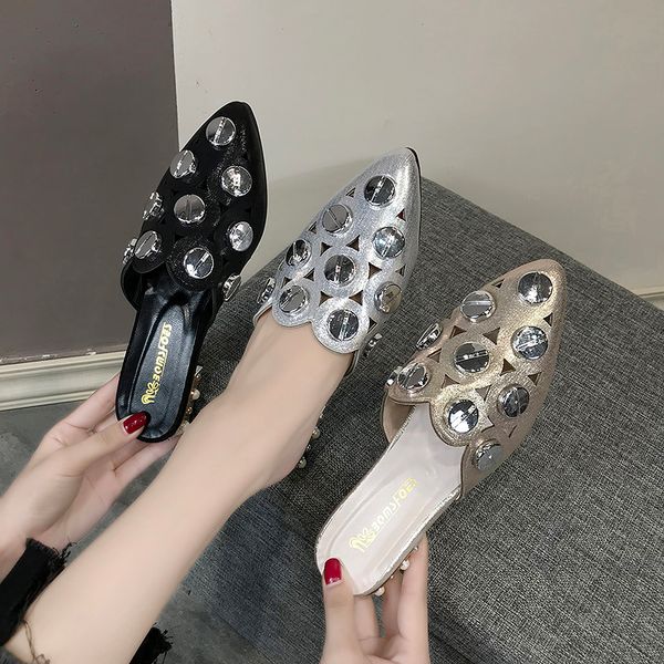 Women Fashion Metal Hollowing out Pointed Toe Casual Half Mules Low Flat Heels Bling Slides Girls Slippers Shoes buty damskie, Black
Women Fashion Metal Hollowing out Pointed Toe Casual Half Mules Low Flat Heels Bling Slides Girls Slippers Shoes buty damskie, Black