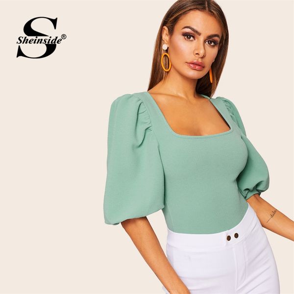 sheinside elegant elastic puff sleeve solid women 2020 summer half sleeve basic trim tee ladies casual square neck, White
sheinside elegant elastic puff sleeve solid women 2020 summer half sleeve basic trim tee ladies casual square neck, White