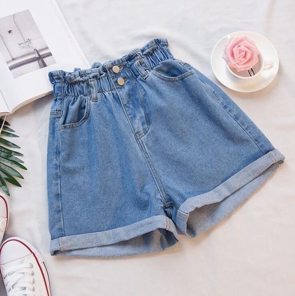 summer new korean loose high waist elastic wide leg denim shorts women, Blue 
summer new korean loose high waist elastic wide leg denim shorts women, Blue