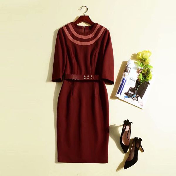 european and american women's fashion 2019 spring new style five-quarter sleeve and round collar fashion belts slim dress, Black;gray
european and american women's fashion 2019 spring new style five-quarter sleeve and round collar fashion belts slim dress, Black;gray