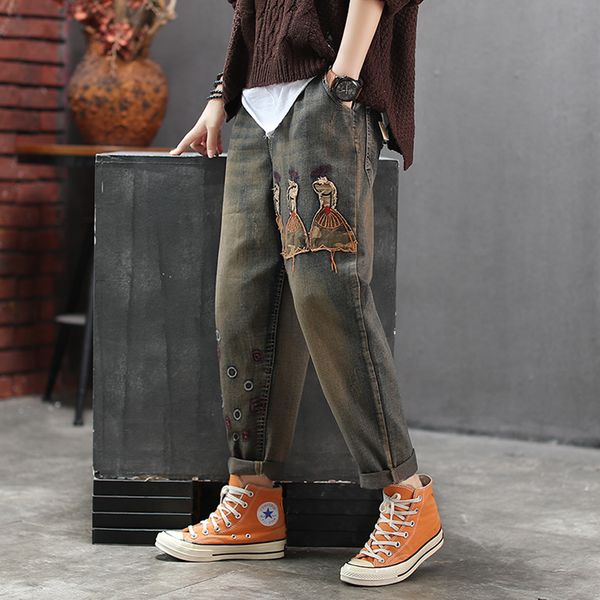 women jeans denim pants cartoon embroidery retro vintage fashion casual big loose long for autumn az60301519, Blue
women jeans denim pants cartoon embroidery retro vintage fashion casual big loose long for autumn az60301519, Blue