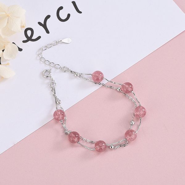 s925 sterling silver korean-style natural strawberry crystal double-layer bracelet sweet pink crystal recruit peach bracelets, Black
s925 sterling silver korean-style natural strawberry crystal double-layer bracelet sweet pink crystal recruit peach bracelets, Black