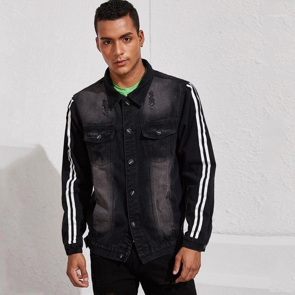 lapel neck button mens coats fashion casual slim outwears teenagers black striped demin jeackets spring autumn designer holes, Black;brown
lapel neck button mens coats fashion casual slim outwears teenagers black striped demin jeackets spring autumn designer holes, Black;brown