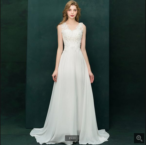 2020 new arrival white chiffon a line summer beach wedding dress beaded sleeveless v neck sheer back bridal gowns sale
2020 new arrival white chiffon a line summer beach wedding dress beaded sleeveless v neck sheer back bridal gowns sale