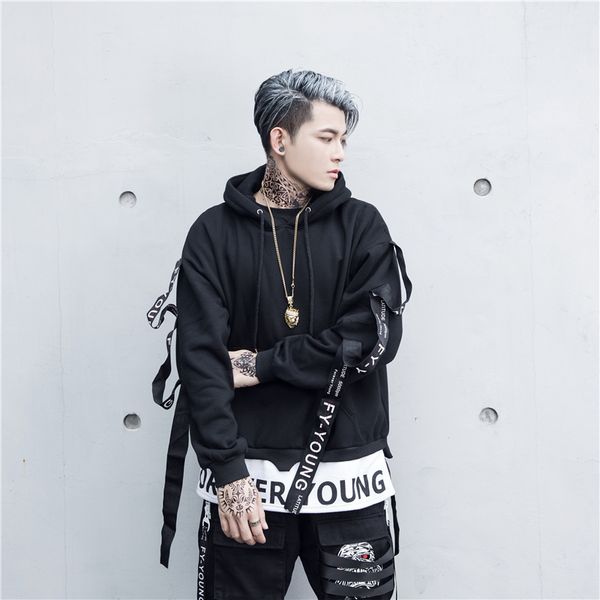 men ribbons patchwork fake two piece camouflage hip hop hoodie streetwear nightclub dj punk rock hoodies harajuku sweatshirt, Black
men ribbons patchwork fake two piece camouflage hip hop hoodie streetwear nightclub dj punk rock hoodies harajuku sweatshirt, Black
