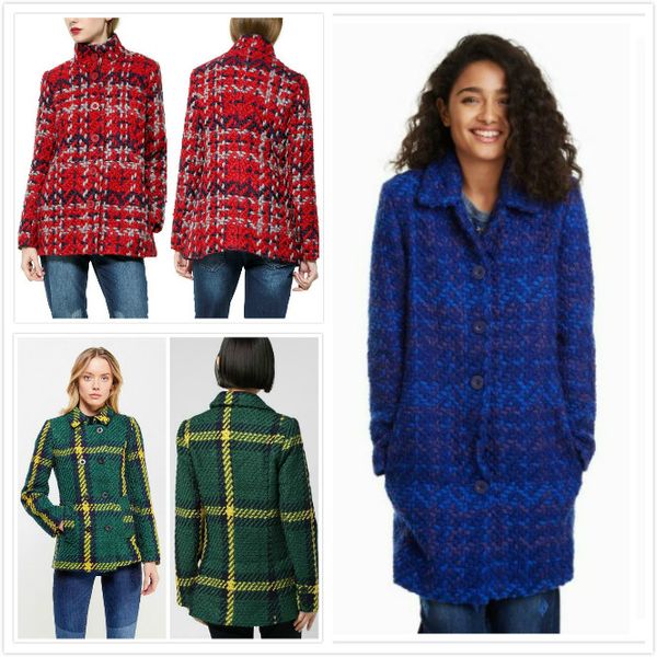 spanish women's 5 woolen plaid coats, Black