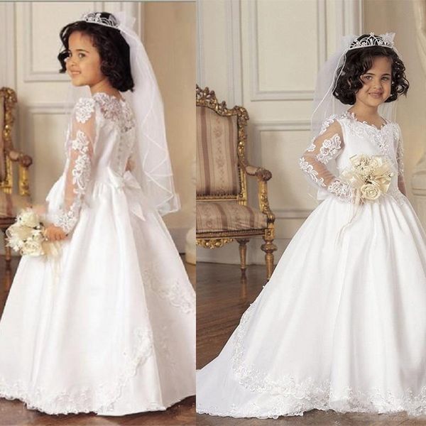 lovely white lace flower girls dresses for wedding floor length full sleeves appliqued satin girls pageant gowns, Red;yellow
lovely white lace flower girls dresses for wedding floor length full sleeves appliqued satin girls pageant gowns, Red;yellow