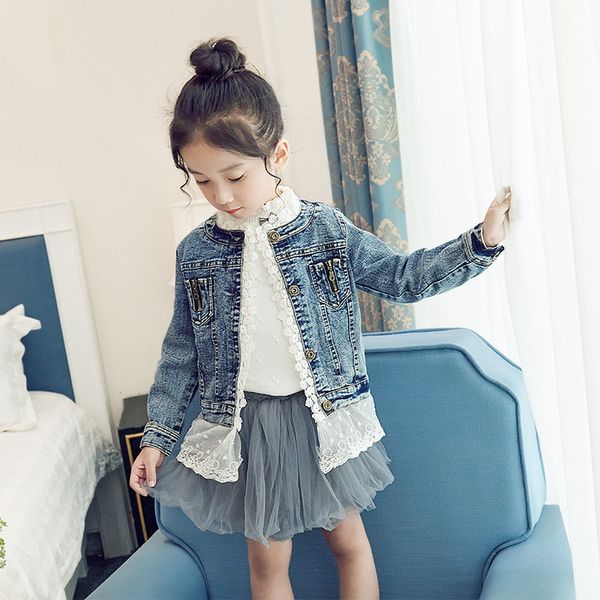 boutique kid's girl's denim outfits fashion girls lace denim jacket with lace children clothing outerwear & coat, Blue;gray
boutique kid's girl's denim outfits fashion girls lace denim jacket with lace children clothing outerwear & coat, Blue;gray
