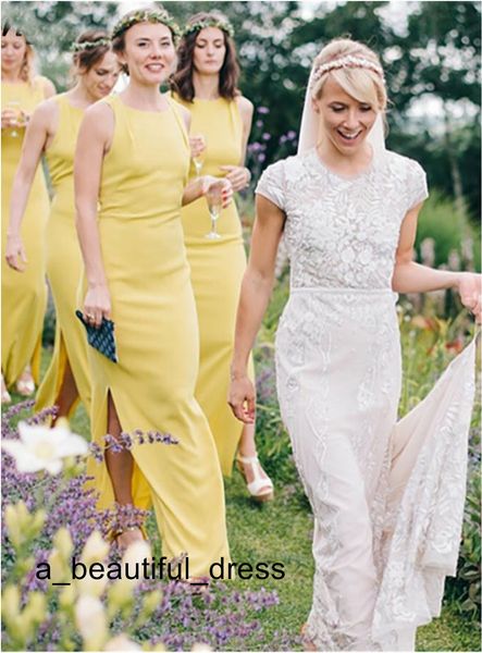 simple mermaid bridesmaid dresses sleeveless sheath side slit yellow satin long bridesmaid dresses custom made, White;pink
simple mermaid bridesmaid dresses sleeveless sheath side slit yellow satin long bridesmaid dresses custom made, White;pink