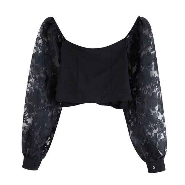 women crop summer 2019 new fashion transparent organza sleeve patchwork modern lady black blouse shirts, White
women crop summer 2019 new fashion transparent organza sleeve patchwork modern lady black blouse shirts, White