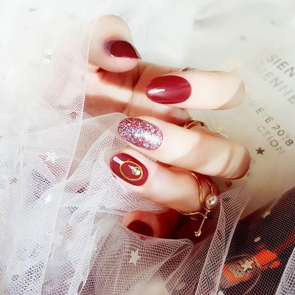 bridal wedding red color beauty fake nail women round head short nail art tips with glue girls simple fashion glitter false, Red;gold
bridal wedding red color beauty fake nail women round head short nail art tips with glue girls simple fashion glitter false, Red;gold