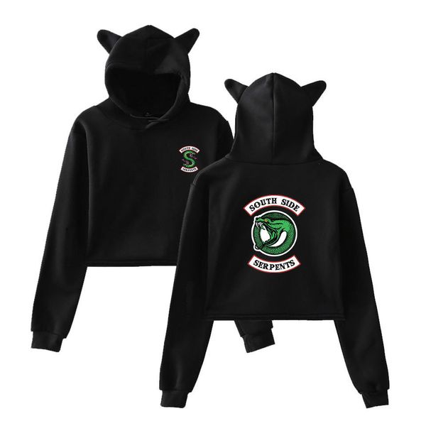 high-waisted exposed navel cat ears hoodie hit american tv series riverdale women's winter models, Black
high-waisted exposed navel cat ears hoodie hit american tv series riverdale women's winter models, Black