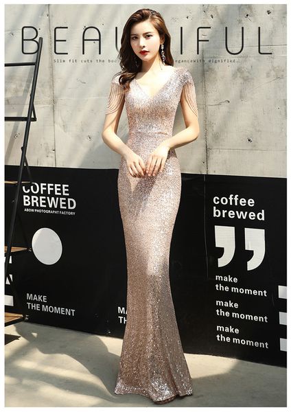 evening dress womens designer temperament fishtail v neck sequin fashion slim fit waist skirt maxi dresses, Black;gray
evening dress womens designer temperament fishtail v neck sequin fashion slim fit waist skirt maxi dresses, Black;gray