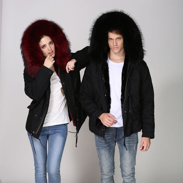 couple dress black cotton parka, raccoon hooded mens womens jacket coat with fake fur lining
couple dress black cotton parka, raccoon hooded mens womens jacket coat with fake fur lining