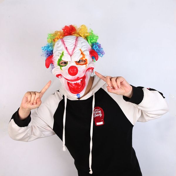 carnival scary party funny mask horror white mask halloween scream clown with colorful hair costume props
carnival scary party funny mask horror white mask halloween scream clown with colorful hair costume props