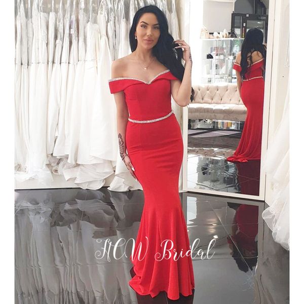 red mermaid long evening dress off the shoulder floor length crystals sashes elastic satin elegant prom gowns 2019 custom made, White;black
red mermaid long evening dress off the shoulder floor length crystals sashes elastic satin elegant prom gowns 2019 custom made, White;black