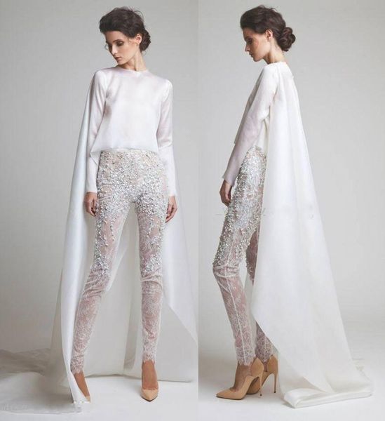 white lace evening dresses two pieces chiffon pearl trousers see through long sleeves elio abou fayssal evening gowns with jacket, Black;red
white lace evening dresses two pieces chiffon pearl trousers see through long sleeves elio abou fayssal evening gowns with jacket, Black;red