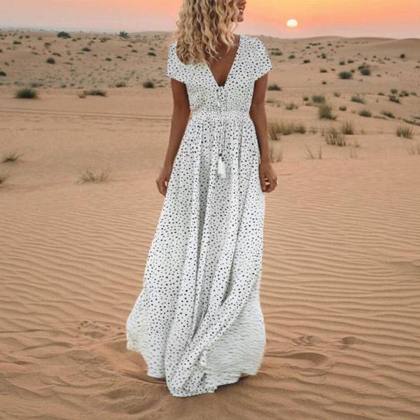 women vintage maxi dress elegant dot print tassels long dress short sleeve vneck beach maxi dresses vestido longo #js5, Black;gray
women vintage maxi dress elegant dot print tassels long dress short sleeve vneck beach maxi dresses vestido longo #js5, Black;gray