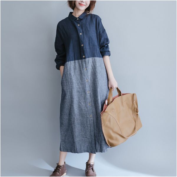 party dresses johnature women cotton linen dress patchwork long sleeve 2021 spring plus size striped shirt casual vintage blue, White;black
party dresses johnature women cotton linen dress patchwork long sleeve 2021 spring plus size striped shirt casual vintage blue, White;black