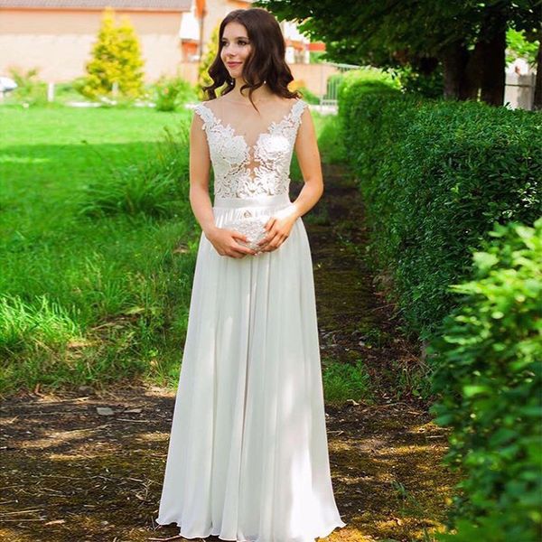 ivory chiffon summer beach wedding dresses illusion o-neck a-line vintage lace bridal wedding gowns vestido de novia playa, White
ivory chiffon summer beach wedding dresses illusion o-neck a-line vintage lace bridal wedding gowns vestido de novia playa, White